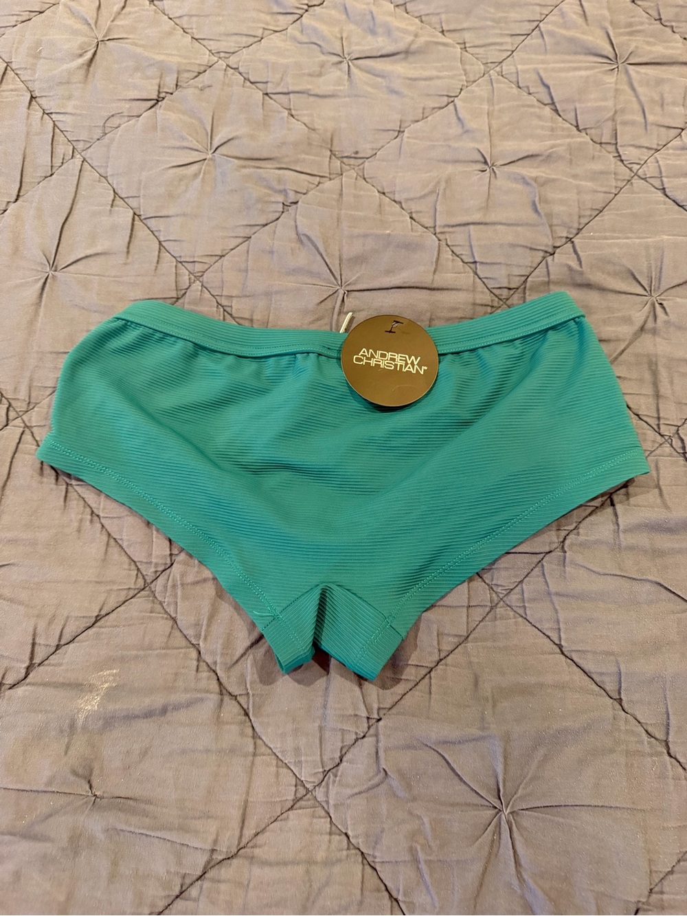 Andrew Christian Men's Power Rib Swim Trunk - Teal - Large - Picture 8 of 8